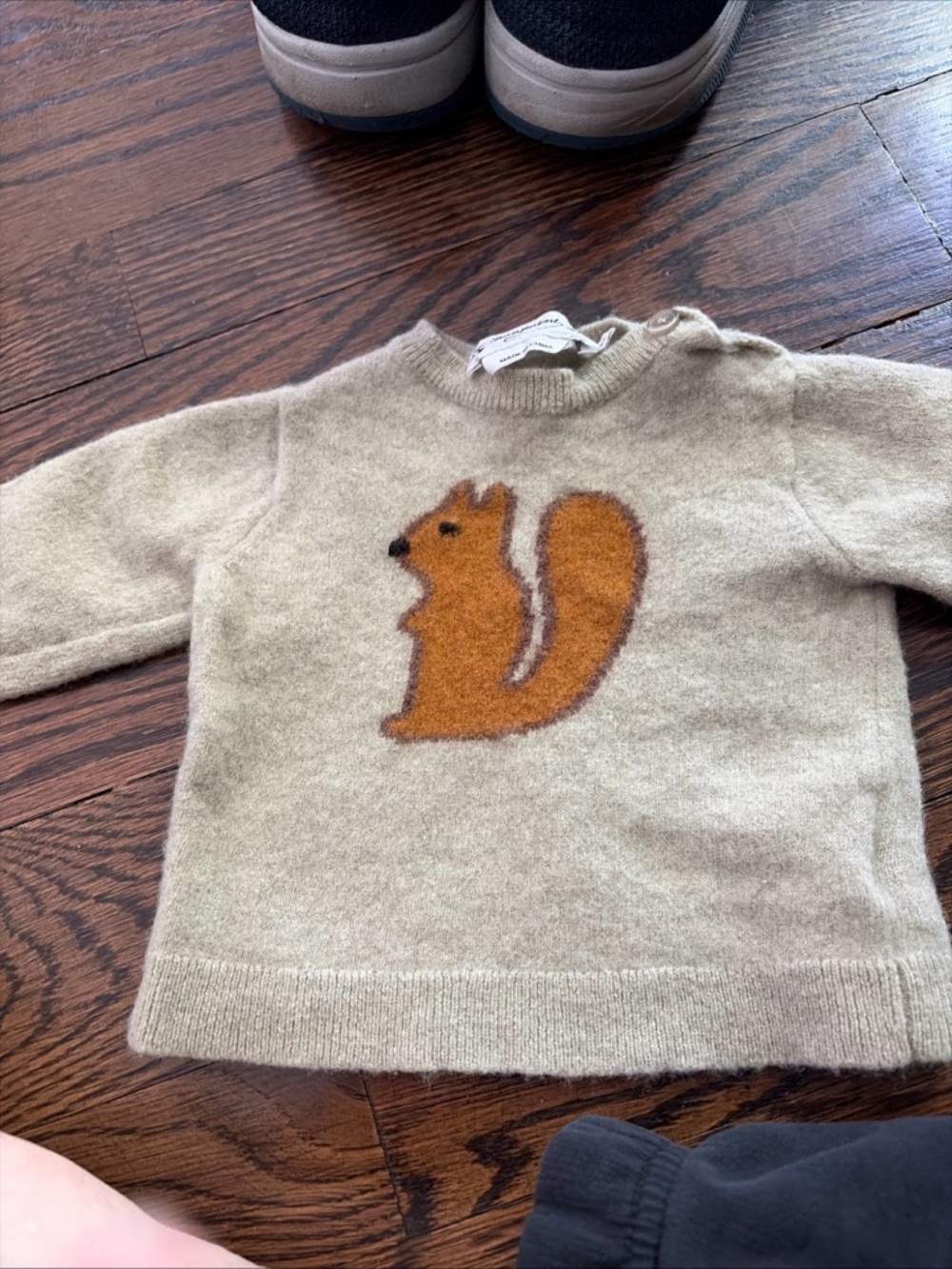 Bonpoint Cream Sweater with Orange Squirrel Motif